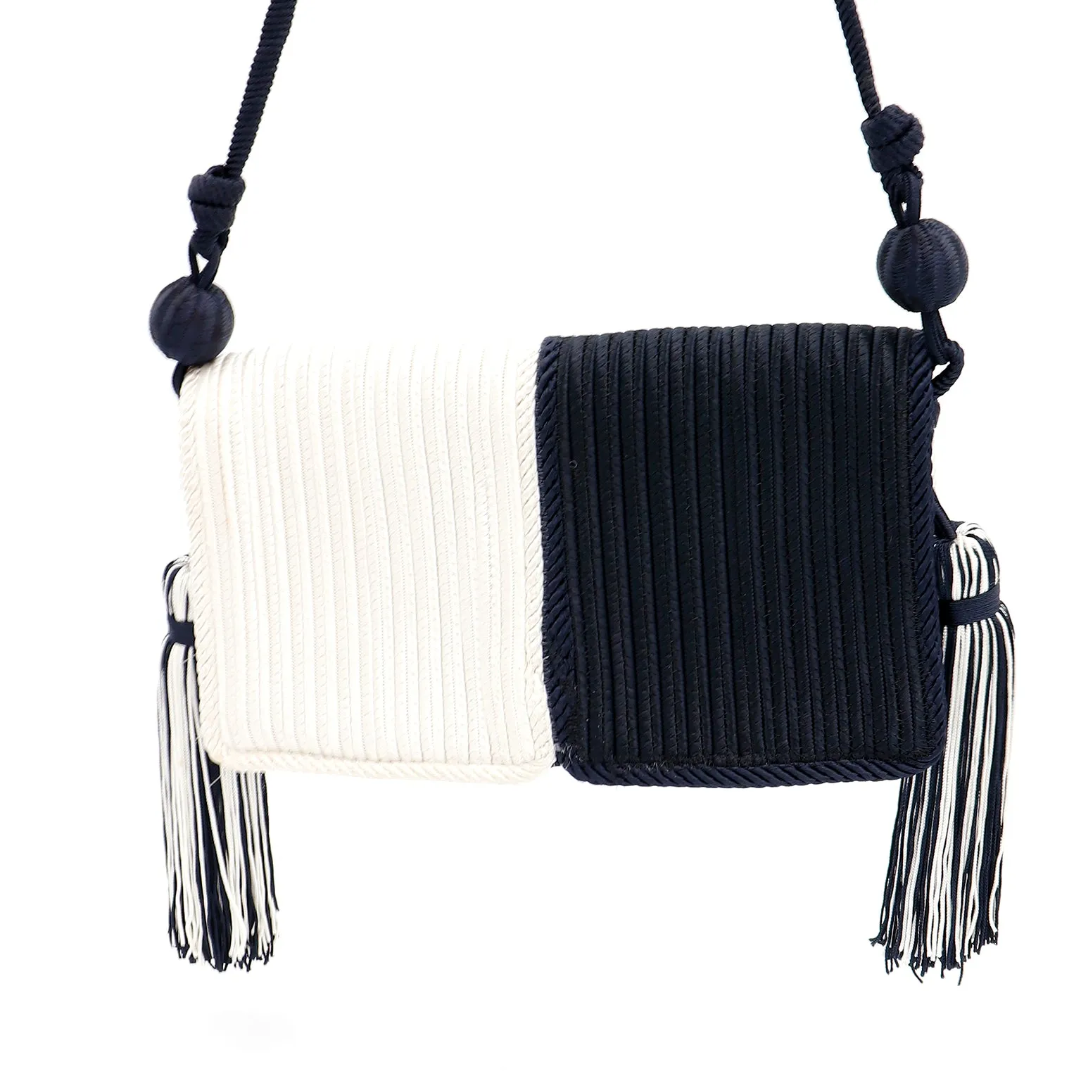 1980s Yves Saint Laurent Black & White Passementerie Bag with Matching Belt