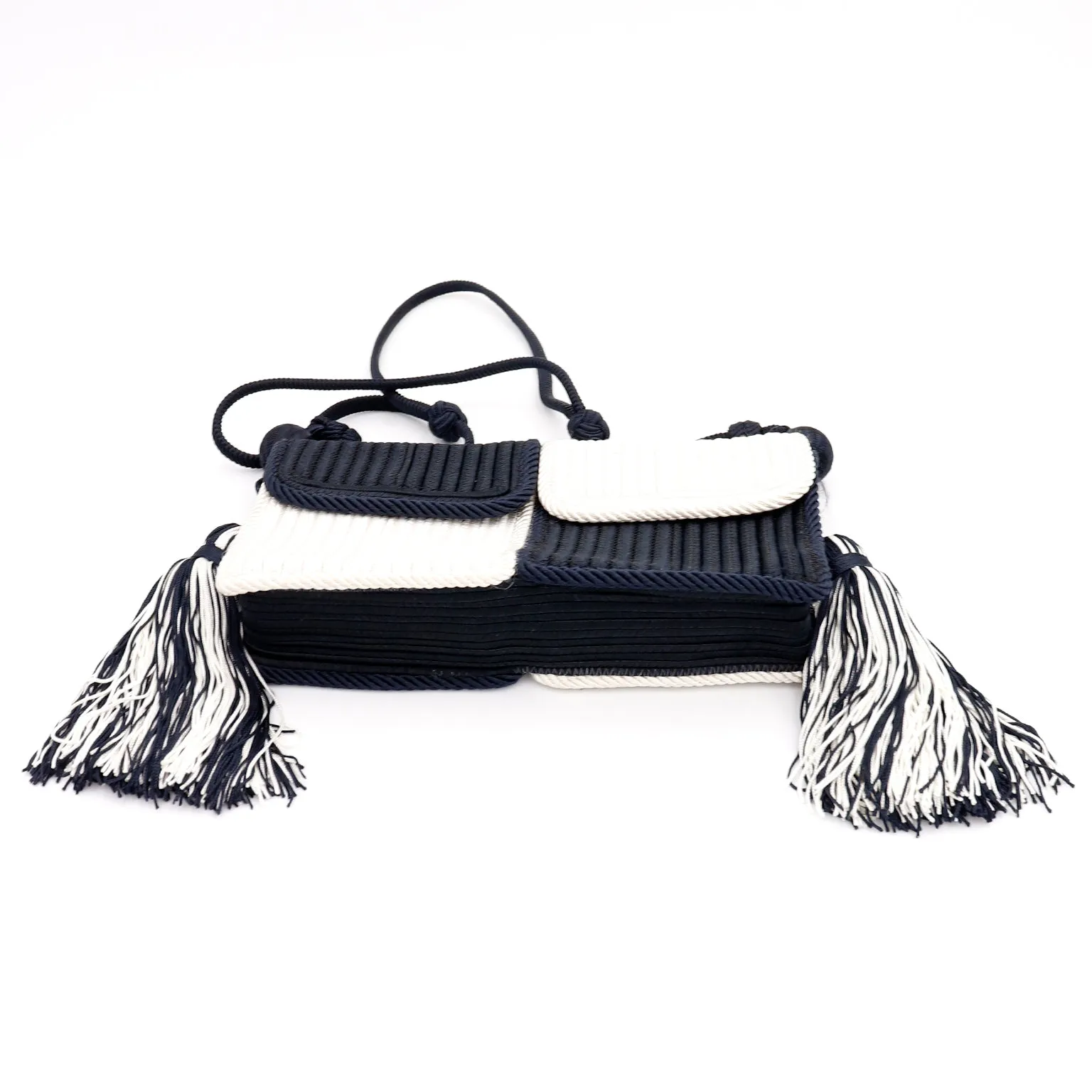 1980s Yves Saint Laurent Black & White Passementerie Bag with Matching Belt