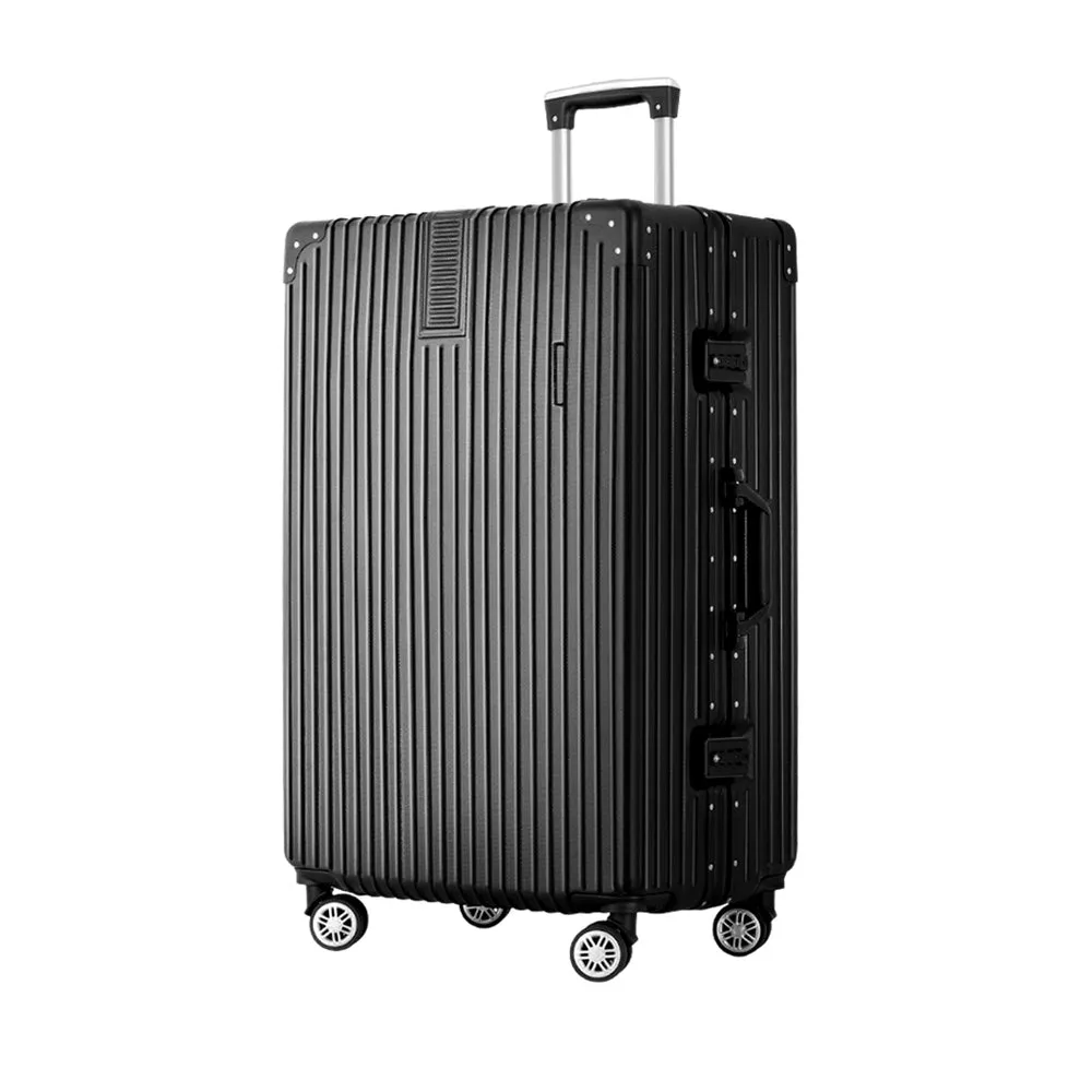 28" Luggage Trolley Travel Suitcase Set TSA Hard Case Lightweight Aluminum - Black