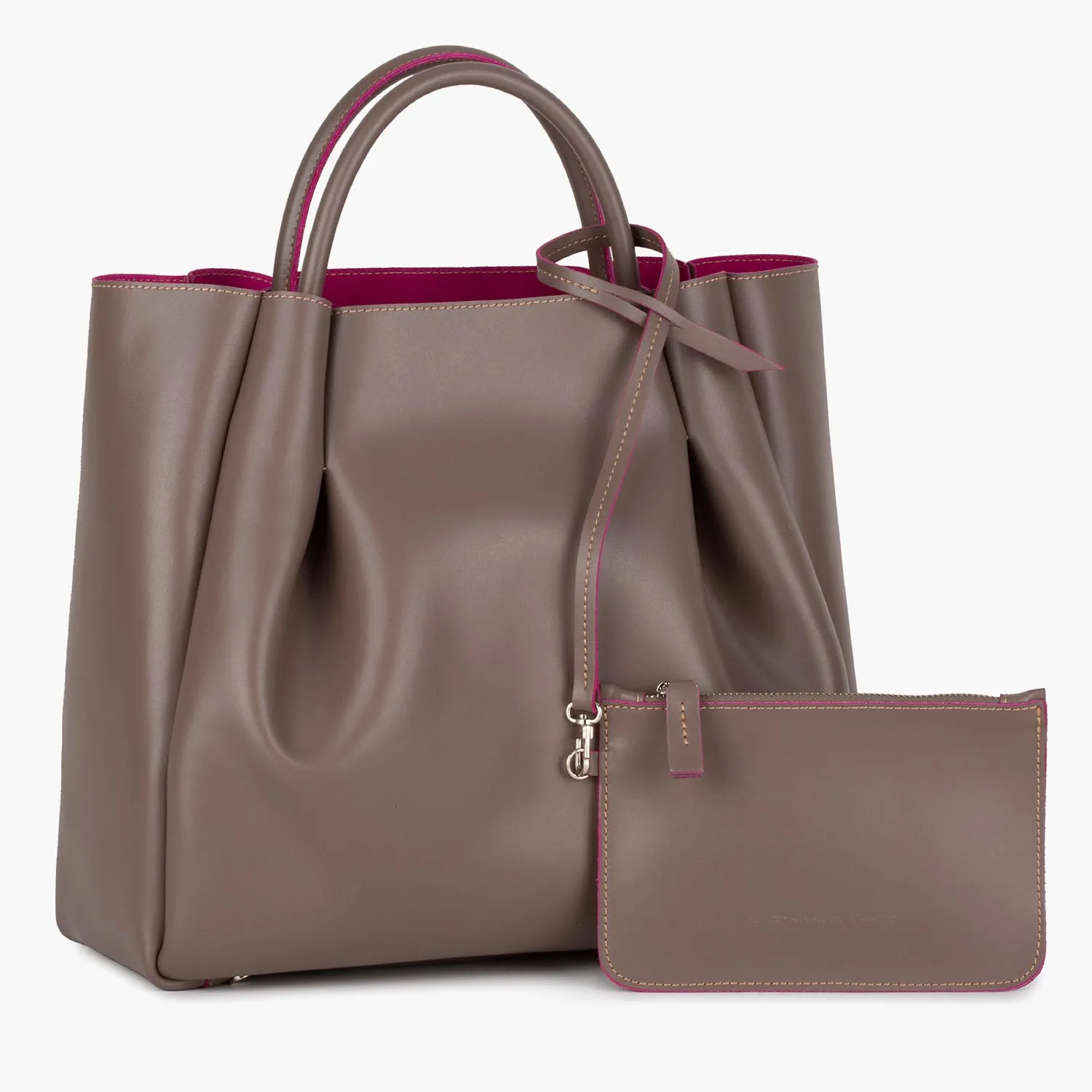 Amalfi Large Leather Tote Bag - Taupe