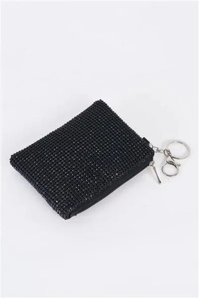 Andromeda Black Rhinestone Detachable Keychain Hook Mini Wallet Bag