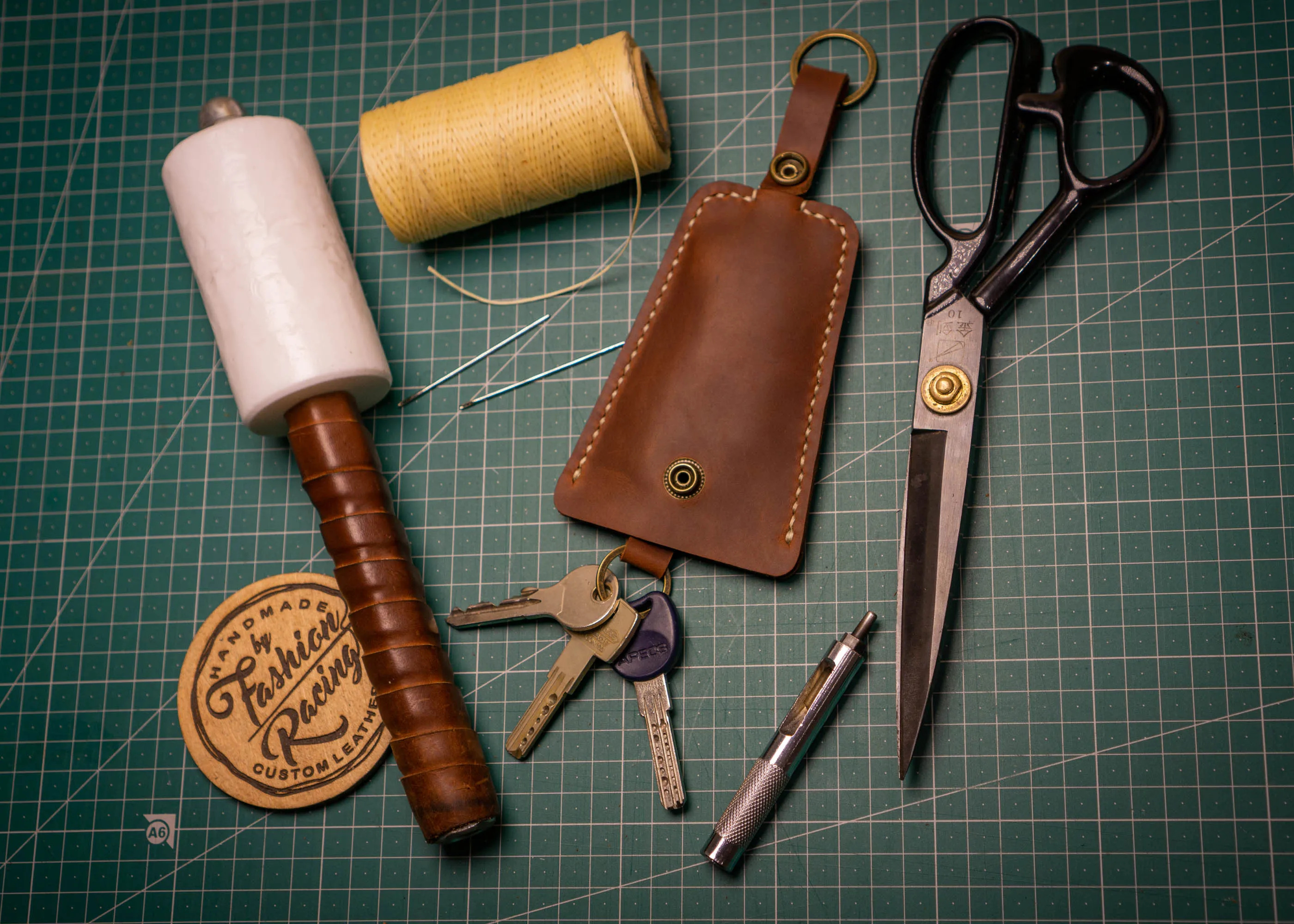 Brown Leather Keychain | Hand-Stitched Key holder, handmade