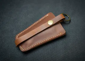 Brown Leather Keychain | Hand-Stitched Key holder, handmade