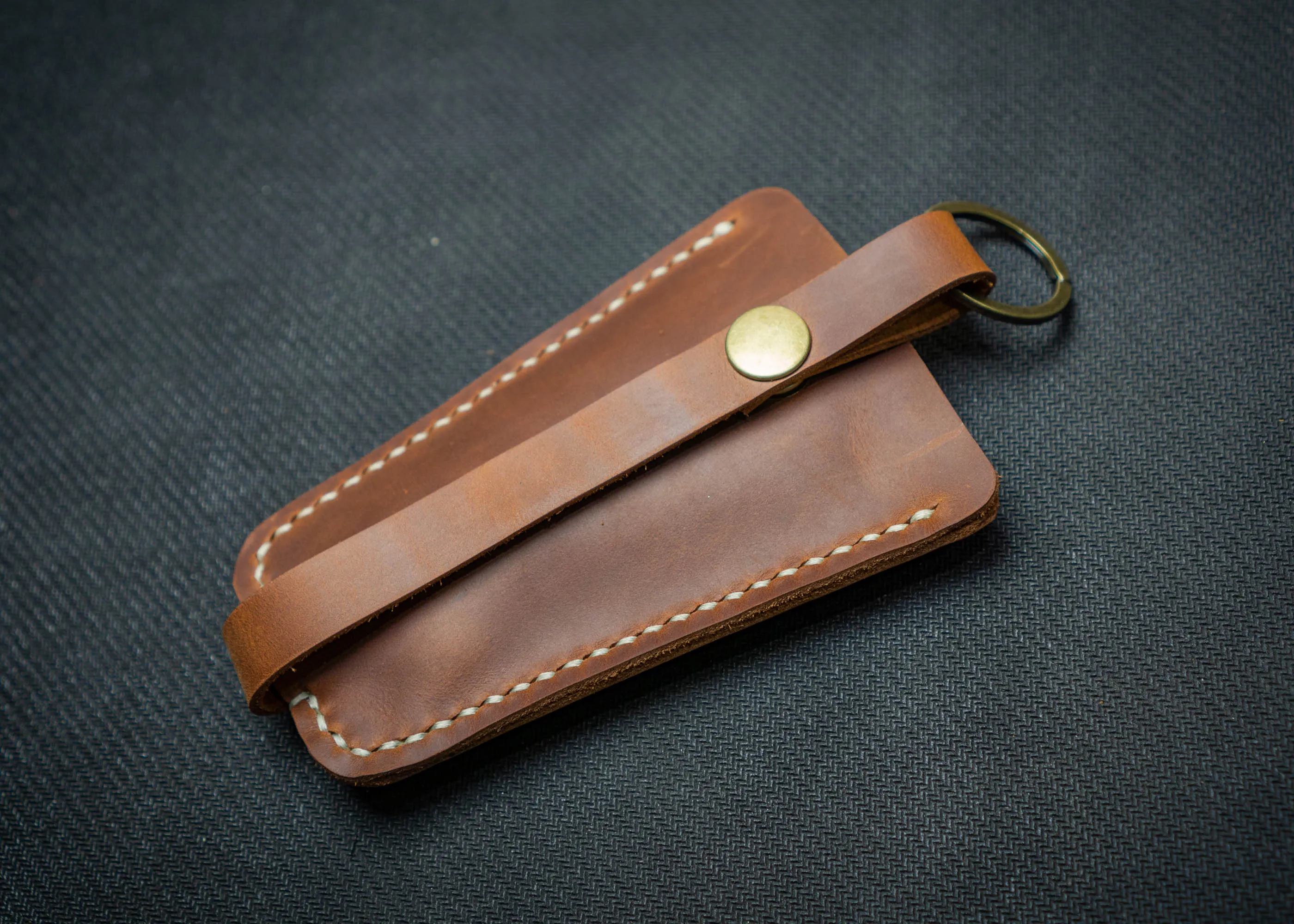 Brown Leather Keychain | Hand-Stitched Key holder, handmade