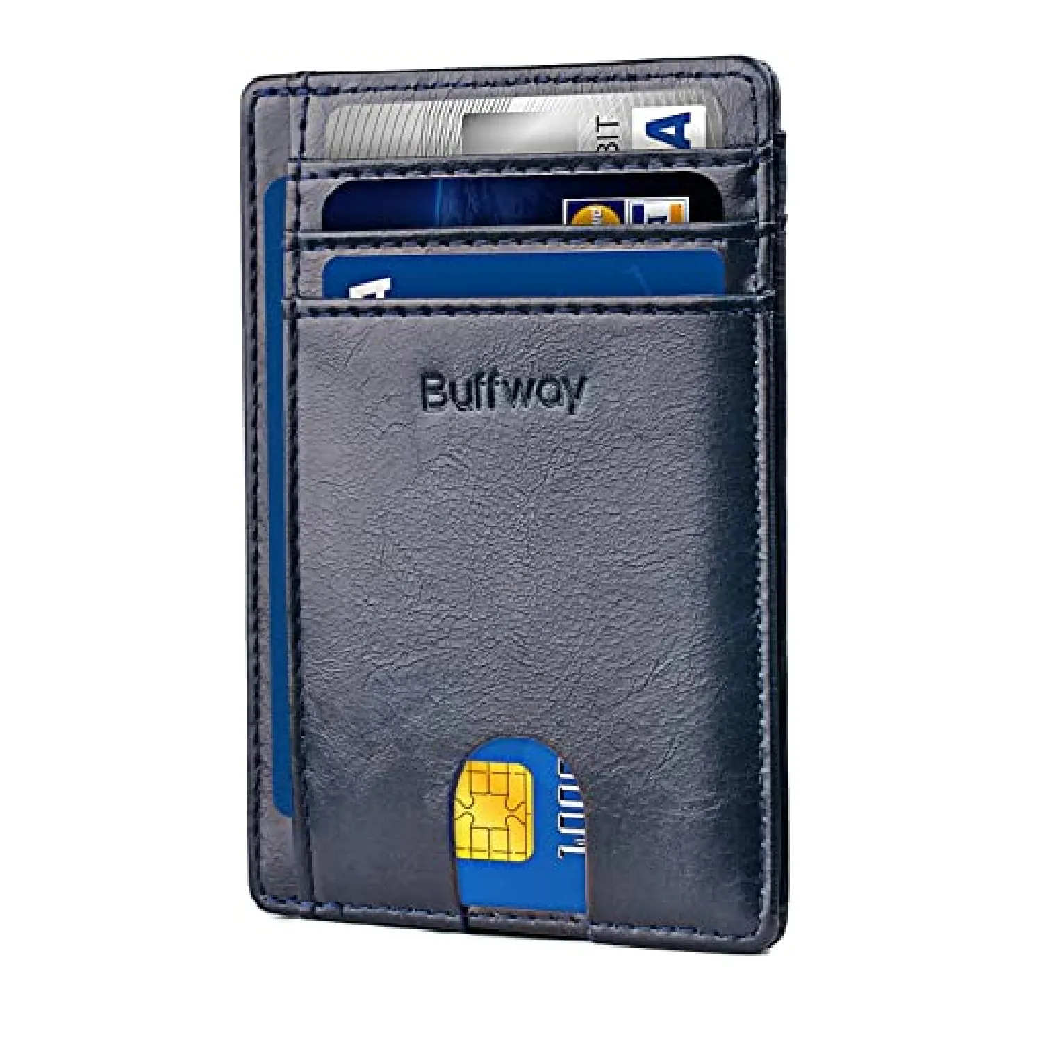 Buffway Slim Minimalist Front Pocket RFID Blocking Leather Wallets