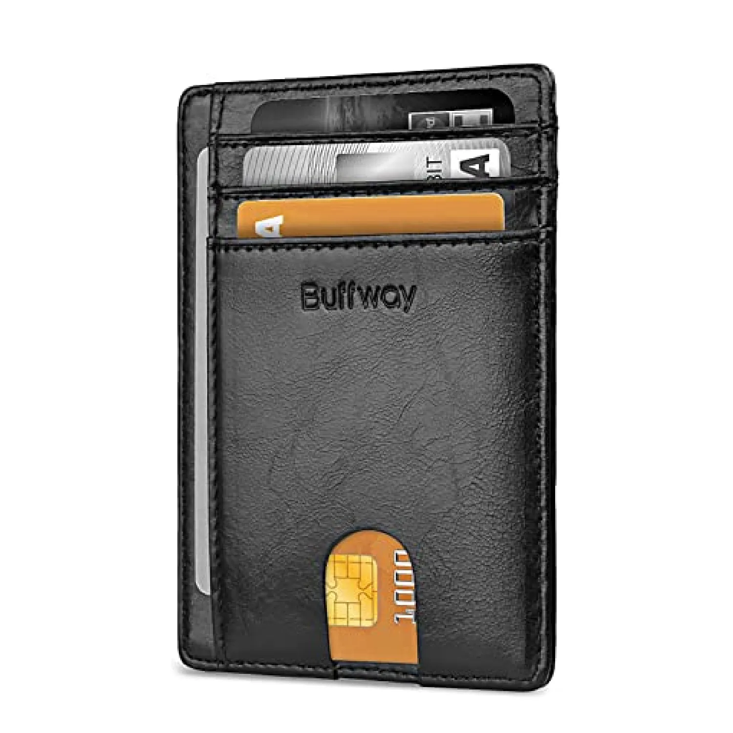 Buffway Slim Minimalist Front Pocket RFID Blocking Leather Wallets