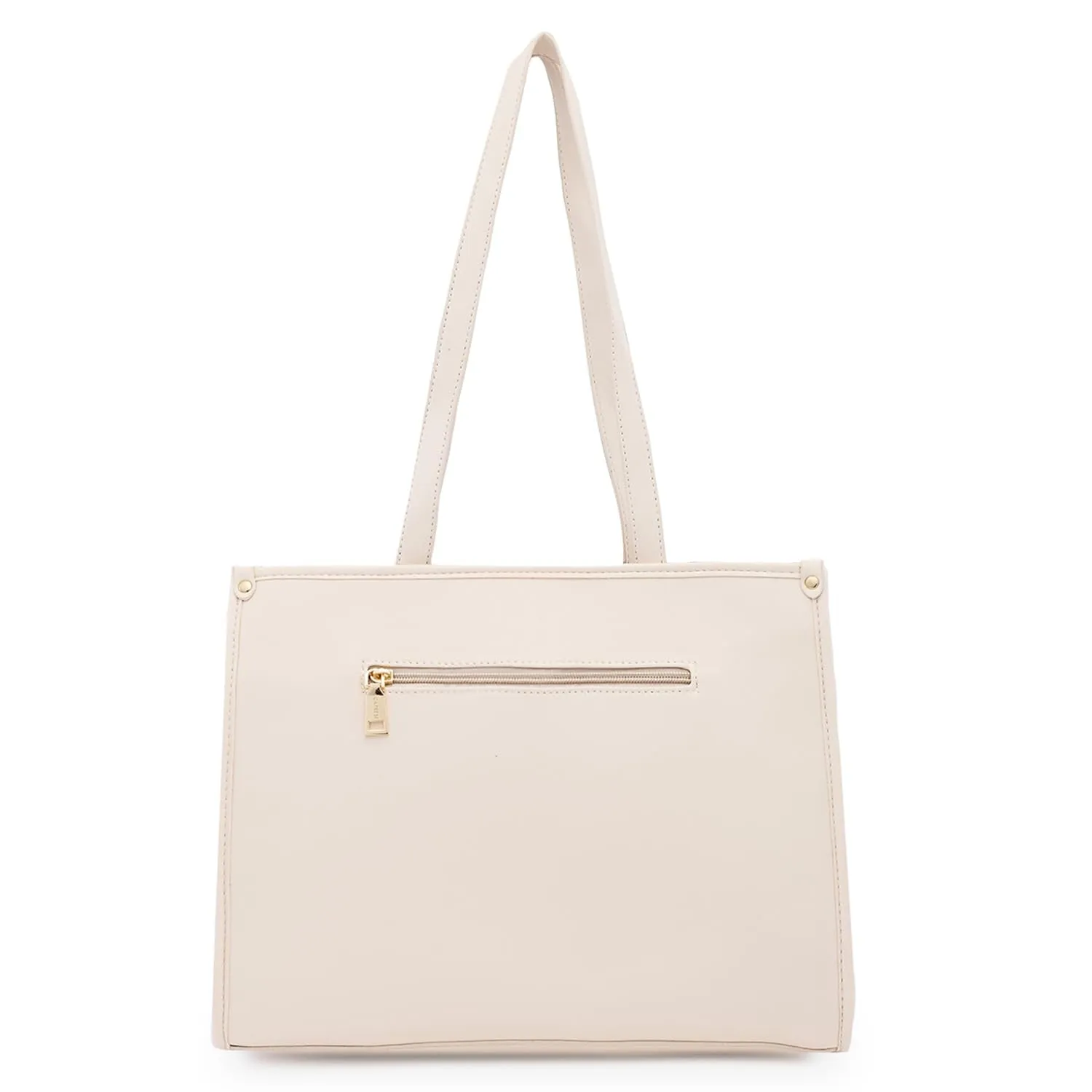 Caprese Checker Tote Bag, Medium-Cream | Stylish Handbag for Women | Spacious, Versatile Office & Daily Essentials Tote | Top Zip Closure