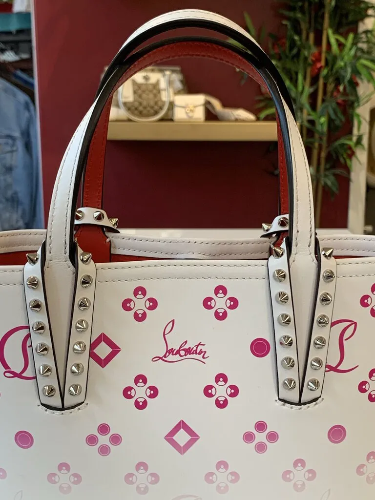 Christian Louboutin White Red Mini Cabata Loubinthesky Leather Tote