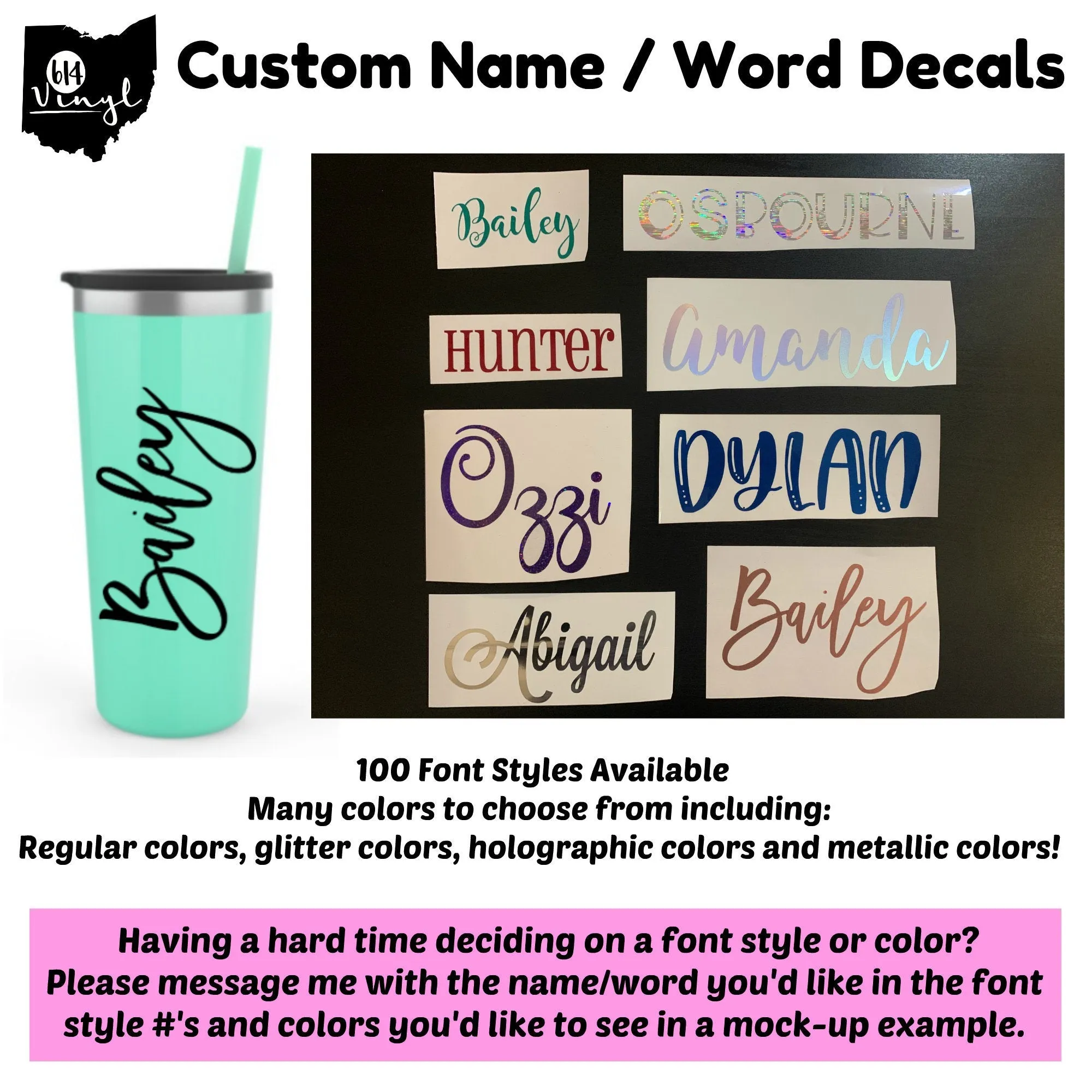 Custom Name Decals, Personalized Decal, Vinyl Name Decals, Name Decals for Tumbler, Wedding Decals, Custom Name Stickers, Decal for Computer