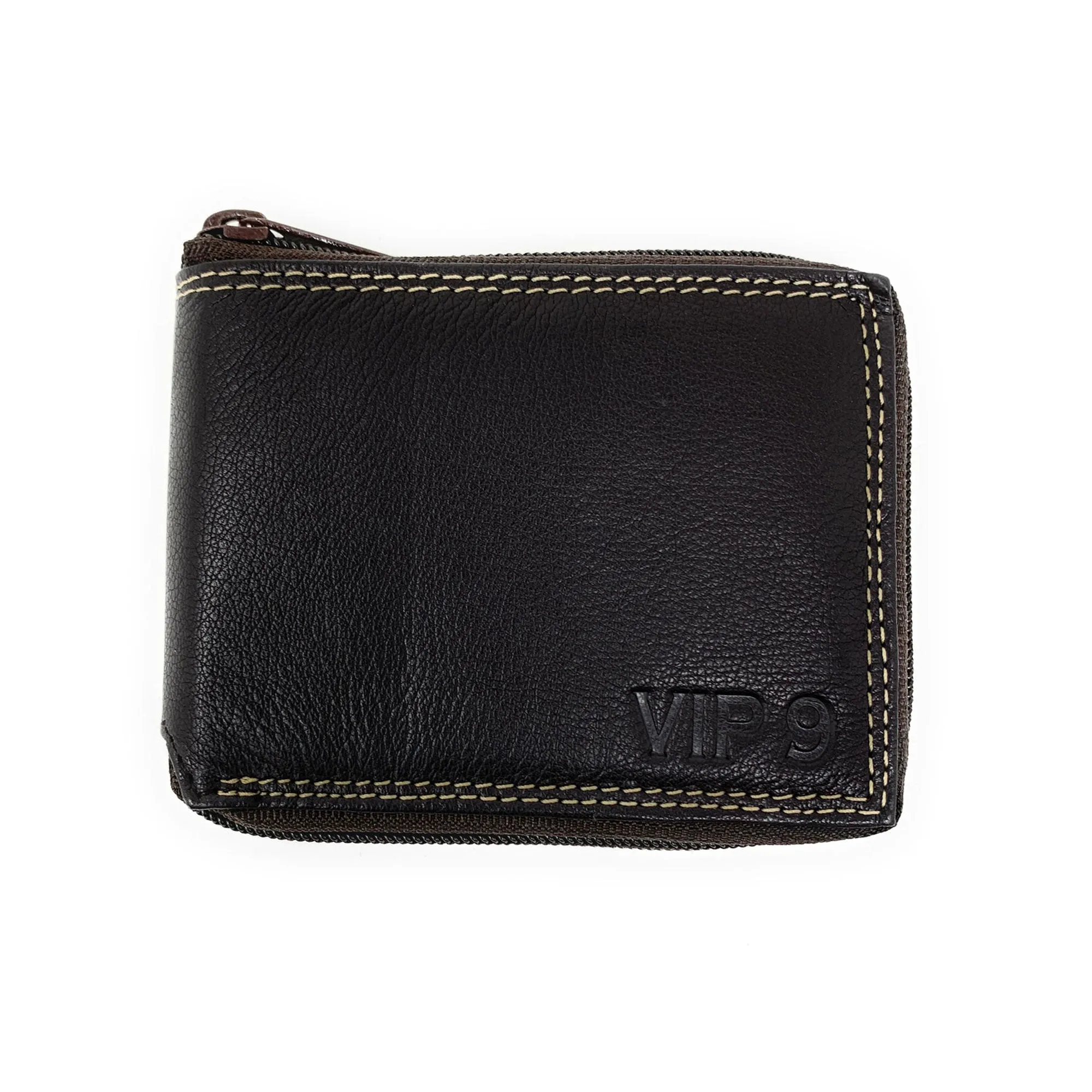 Empire Cove VIP Classic Genuine Leather Slim Bifold Wallets Zippered Flip Up ID