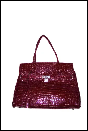 Extra-large Structured Patent Faux Crocodile Skin Handbag