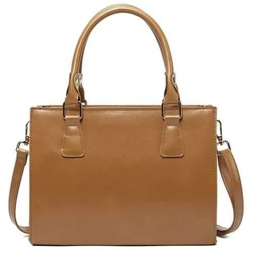 Faux Leather Work Tote Bag - Brown