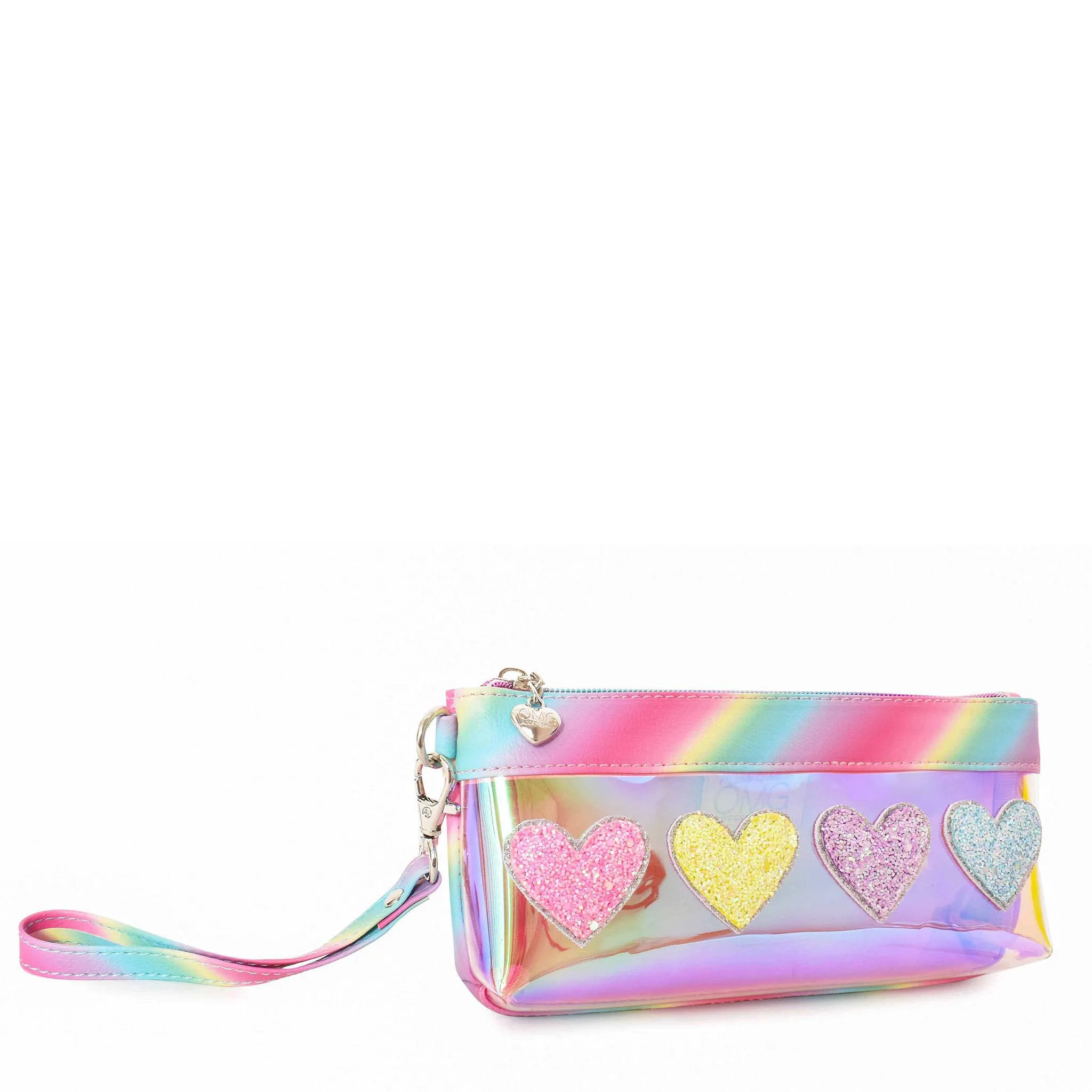 Glazed Clear Slim Wristlet - Glitter Hearts