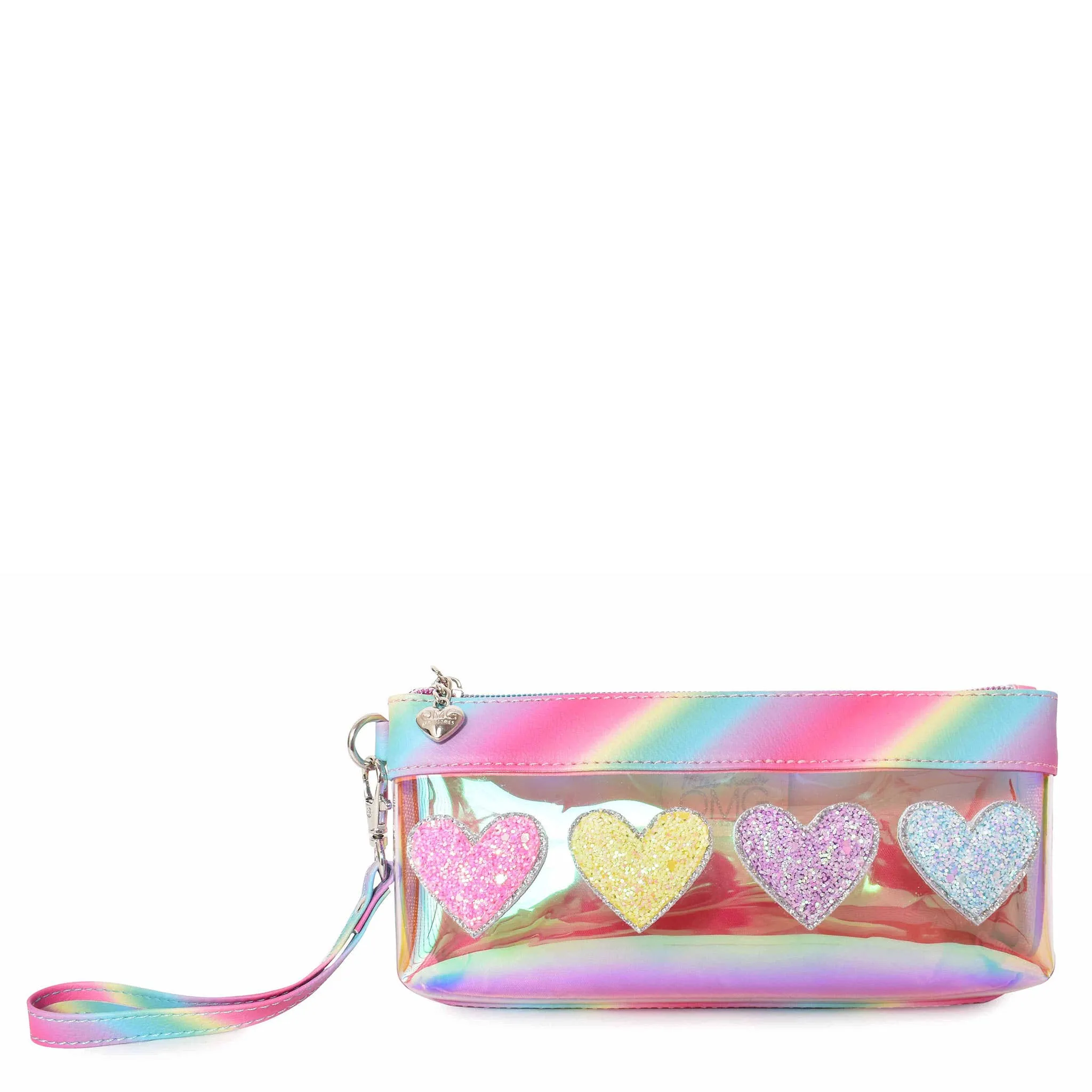 Glazed Clear Slim Wristlet - Glitter Hearts