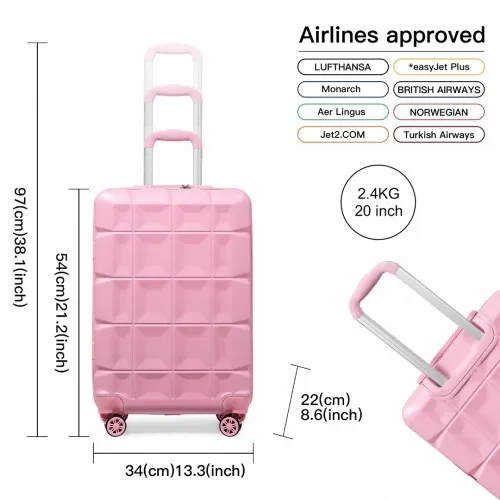 Kono 20 Inch Lightweight Hard Shell ABS Luggage Cabin Suitcase With TSA Lock - Pink | Durable Travel Companion with 360° Swivel Wheels