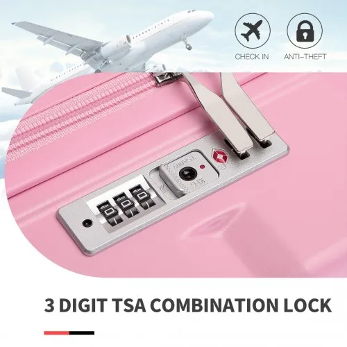 Kono 20 Inch Lightweight Hard Shell ABS Luggage Cabin Suitcase With TSA Lock - Pink | Durable Travel Companion with 360° Swivel Wheels