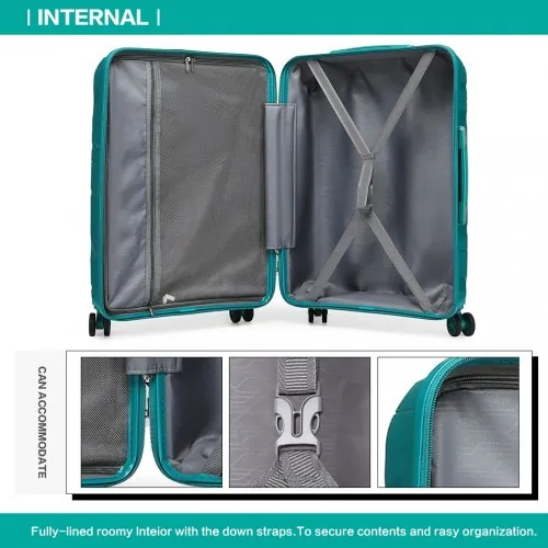 Kono 24 Inch Lightweight Polypropylene Hard Shell Suitcase with TSA Lock - Teal | Durable Travel Luggage