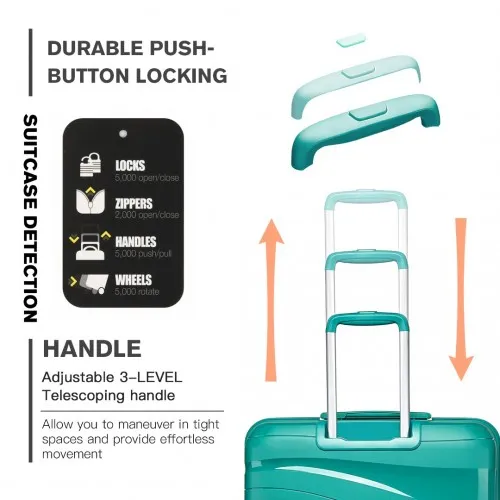 Kono 24 Inch Lightweight Polypropylene Hard Shell Suitcase with TSA Lock - Teal | Durable Travel Luggage