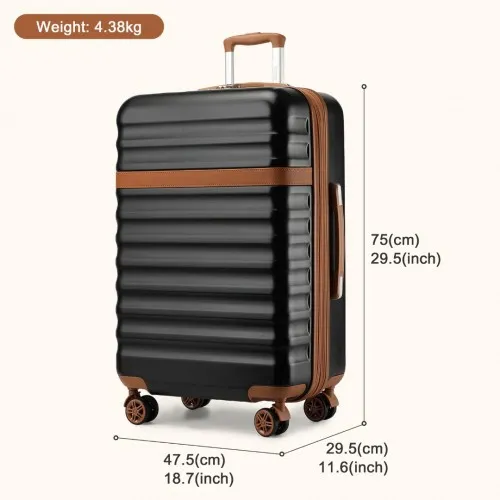 Kono 28 Inch Expandable Lightweight Hard Shell Check-In Suitcase with TSA Lock - Black and Brown | Durable & Stylish Luggage for Travelers