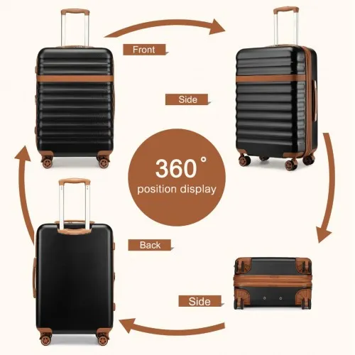 Kono 28 Inch Expandable Lightweight Hard Shell Check-In Suitcase with TSA Lock - Black and Brown | Durable & Stylish Luggage for Travelers