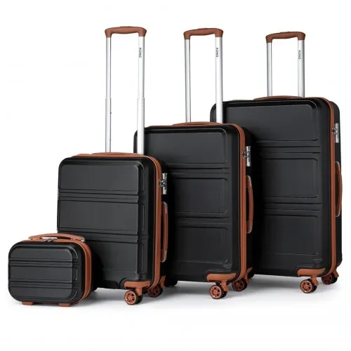 Kono ABS 4 Piece Luggage Set with Vanity Case - Black & Brown | Lightweight, Durable & TSA Approved