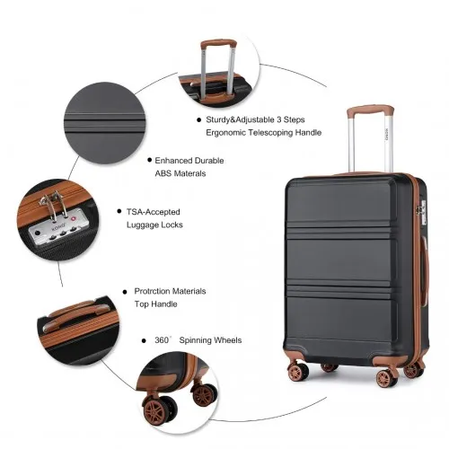 Kono ABS 4 Piece Luggage Set with Vanity Case - Black & Brown | Lightweight, Durable & TSA Approved