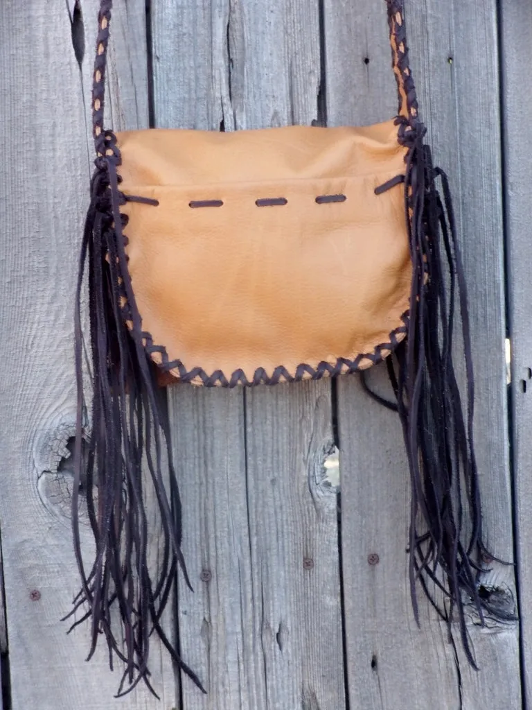 Leather crossbody handbag with fringe, leather boho purse