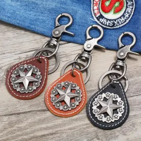 Lone Star Medallion Pendant Leather Keychain