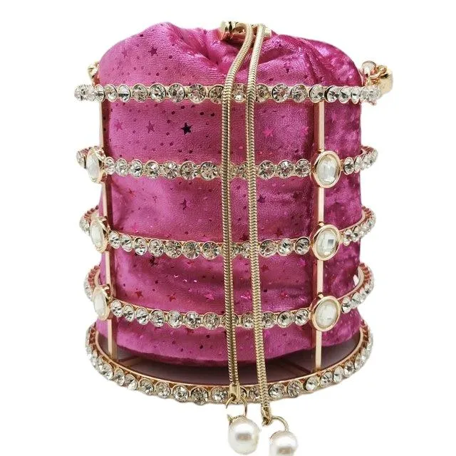 Luxury Ladies' Bucket Shape Hollow Out Evening Bag With Imitation Pearl Charm