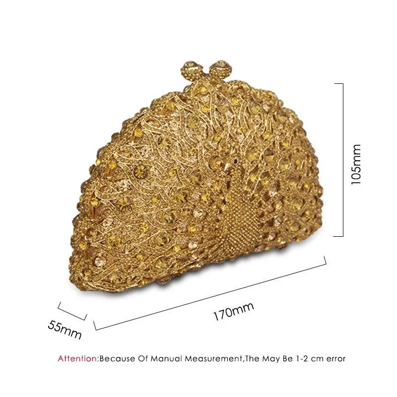 Luxury Women's Crystal Peacock Shape Evening Bags For Wedding Party