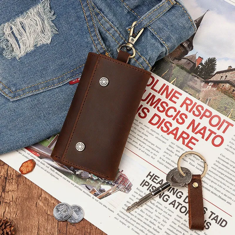 Men Genuine Leather Retro Easy Carry Brief Car Key Case Keychain Wallet Coin Purse