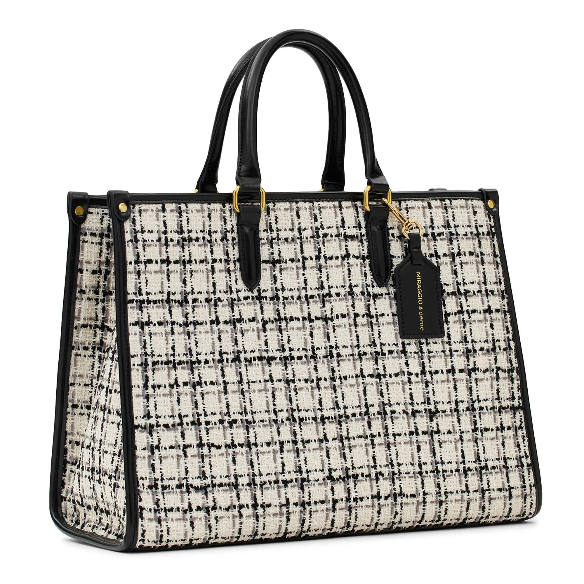 Miraggio Denice Tweed Large Sized Tote Bag with Adjustable & Detachable Sling Strap (Tweed White)