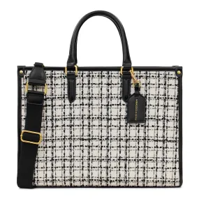 Miraggio Denice Tweed Large Sized Tote Bag with Adjustable & Detachable Sling Strap (Tweed White)