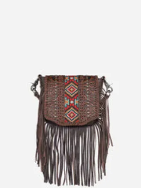 Montana West Genuine Leather Floral Tooled Fringe Crossbody - RLC-L166CF