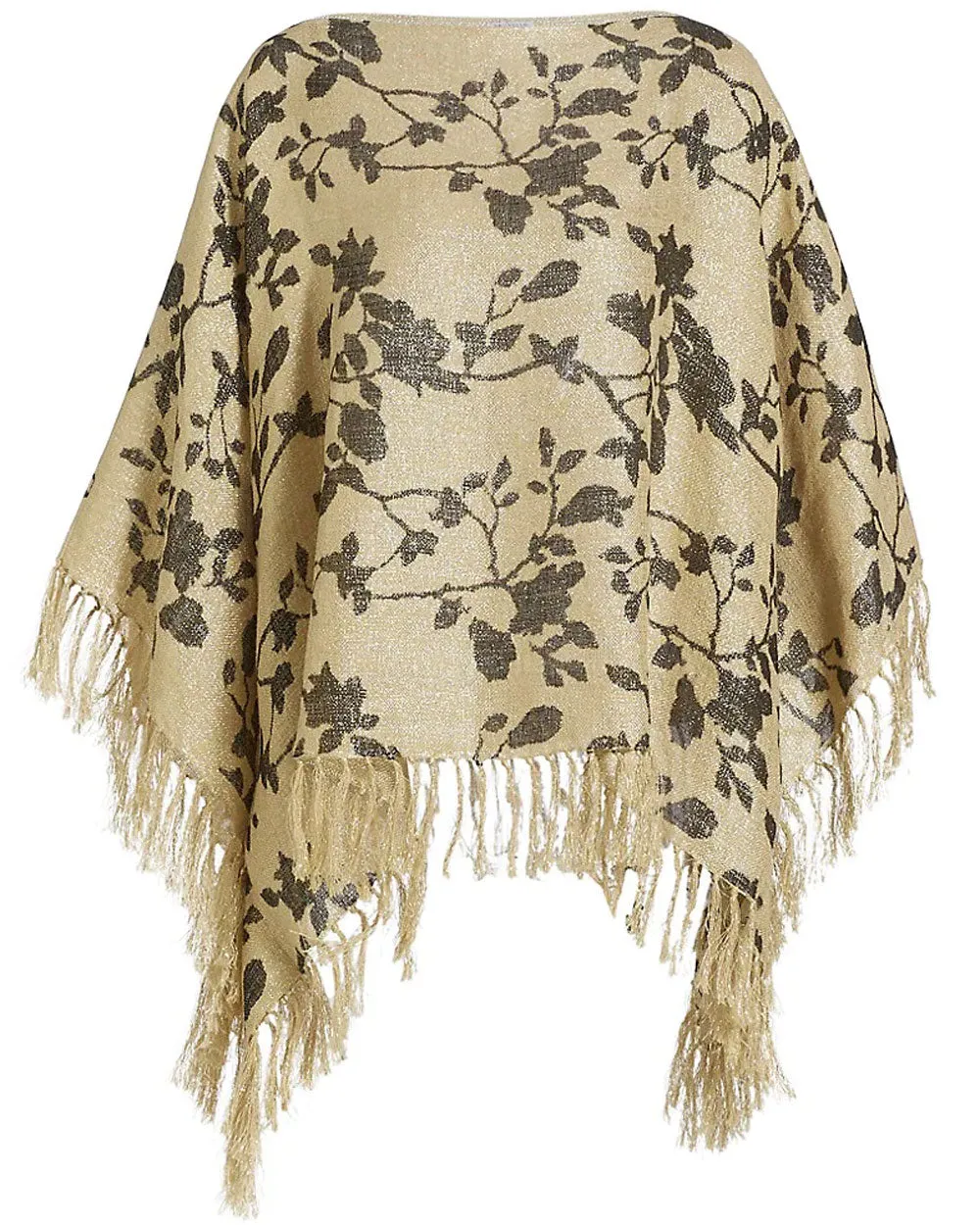 Natural Floral Fringe Poncho