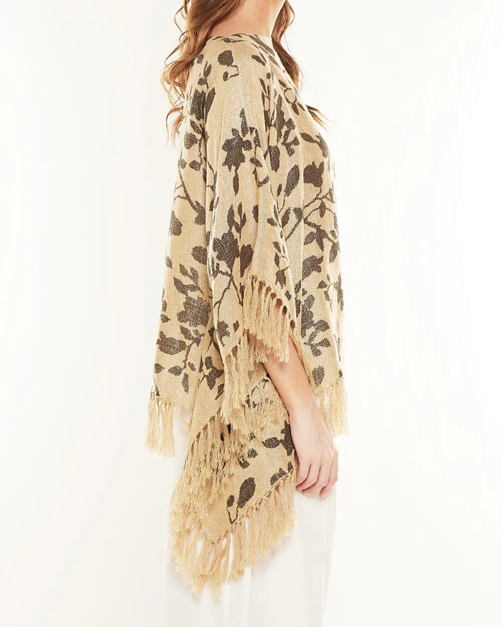 Natural Floral Fringe Poncho