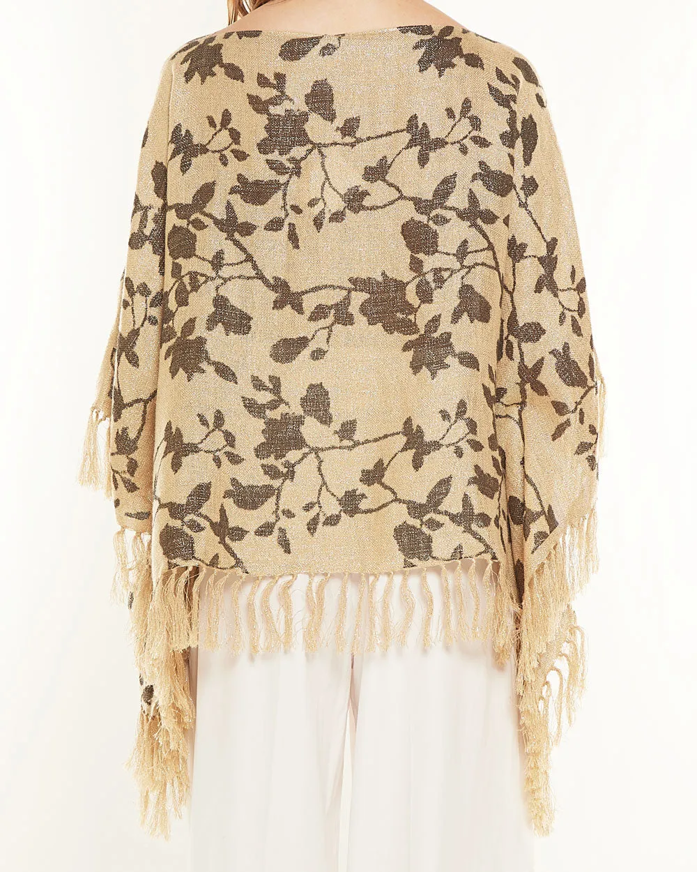 Natural Floral Fringe Poncho