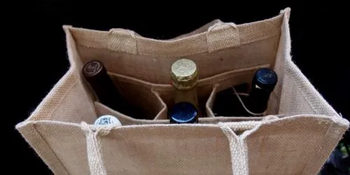 Natural Jute Wine Bags / Burlap Wine Tote Bags with Removable Dividers