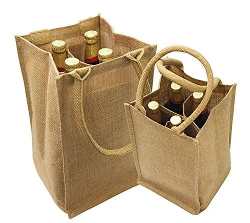 Natural Jute Wine Bags / Burlap Wine Tote Bags with Removable Dividers