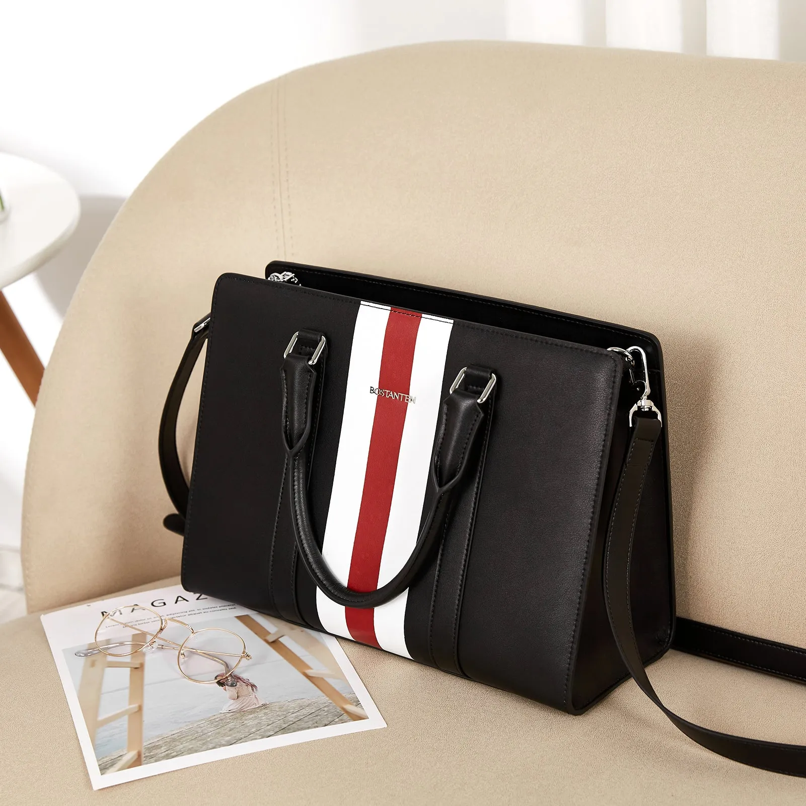 Nevin Striped Print Women's Leather Tote Bag —— Elegant Urban