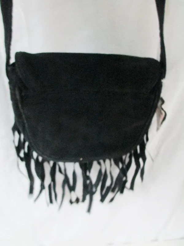 NEW NWT MINNETONKA suede FRINGE leather hobo satchel shoulder saddle bag BLACK