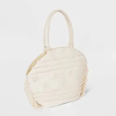 New - Straw Fringe Tote Handbag - Shade & Shore