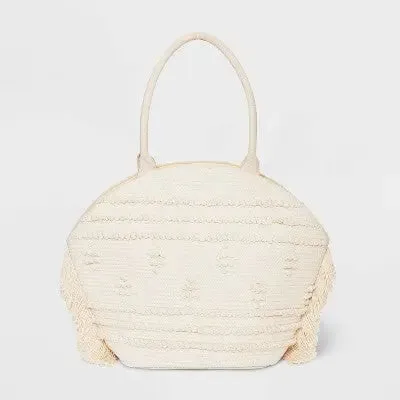 New - Straw Fringe Tote Handbag - Shade & Shore