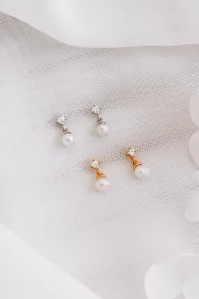 Raine - Sterling Silver Stud Pearl Earrings