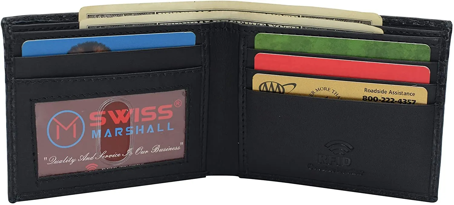 Swiss Marshall RFID Blocking Men's Carbon Fiber Leather Slim Bifold Wallets