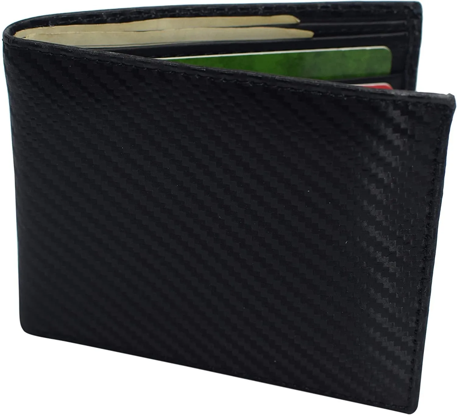 Swiss Marshall RFID Blocking Men's Carbon Fiber Leather Slim Bifold Wallets