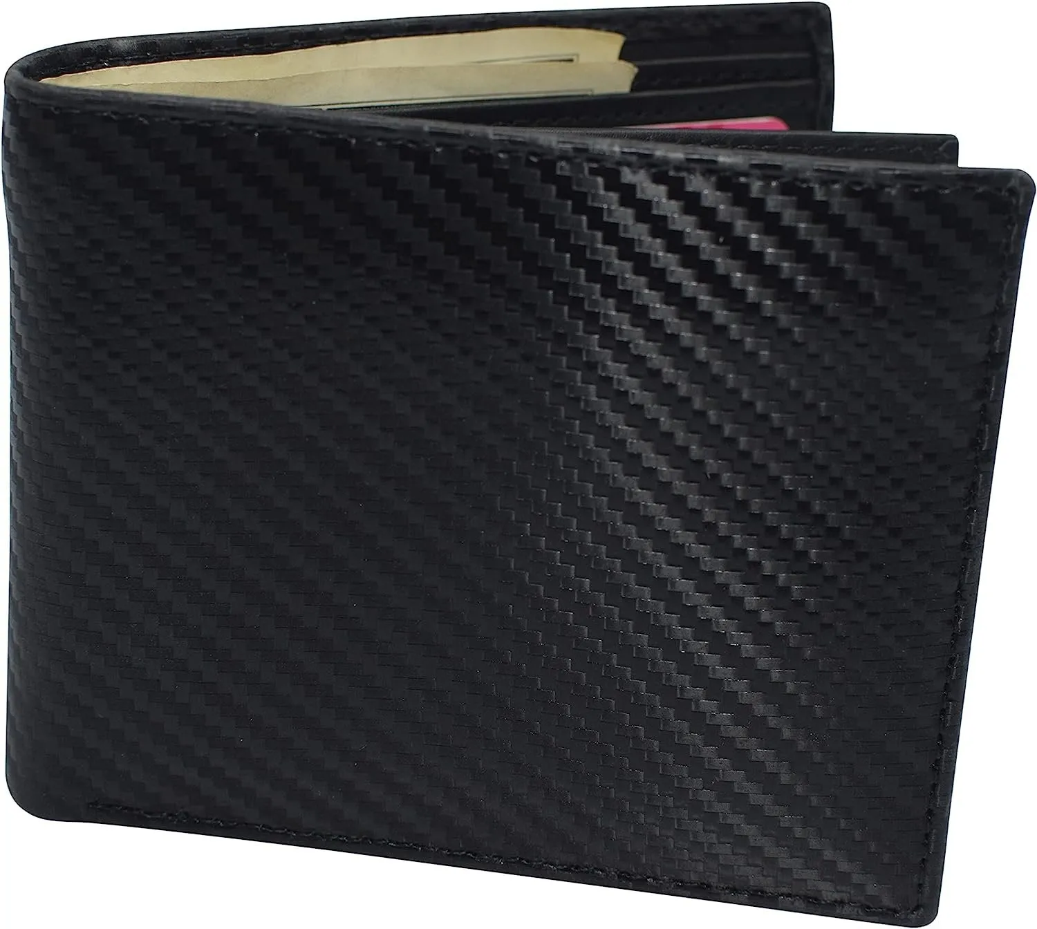 Swiss Marshall RFID Blocking Men's Carbon Fiber Leather Slim Bifold Wallets