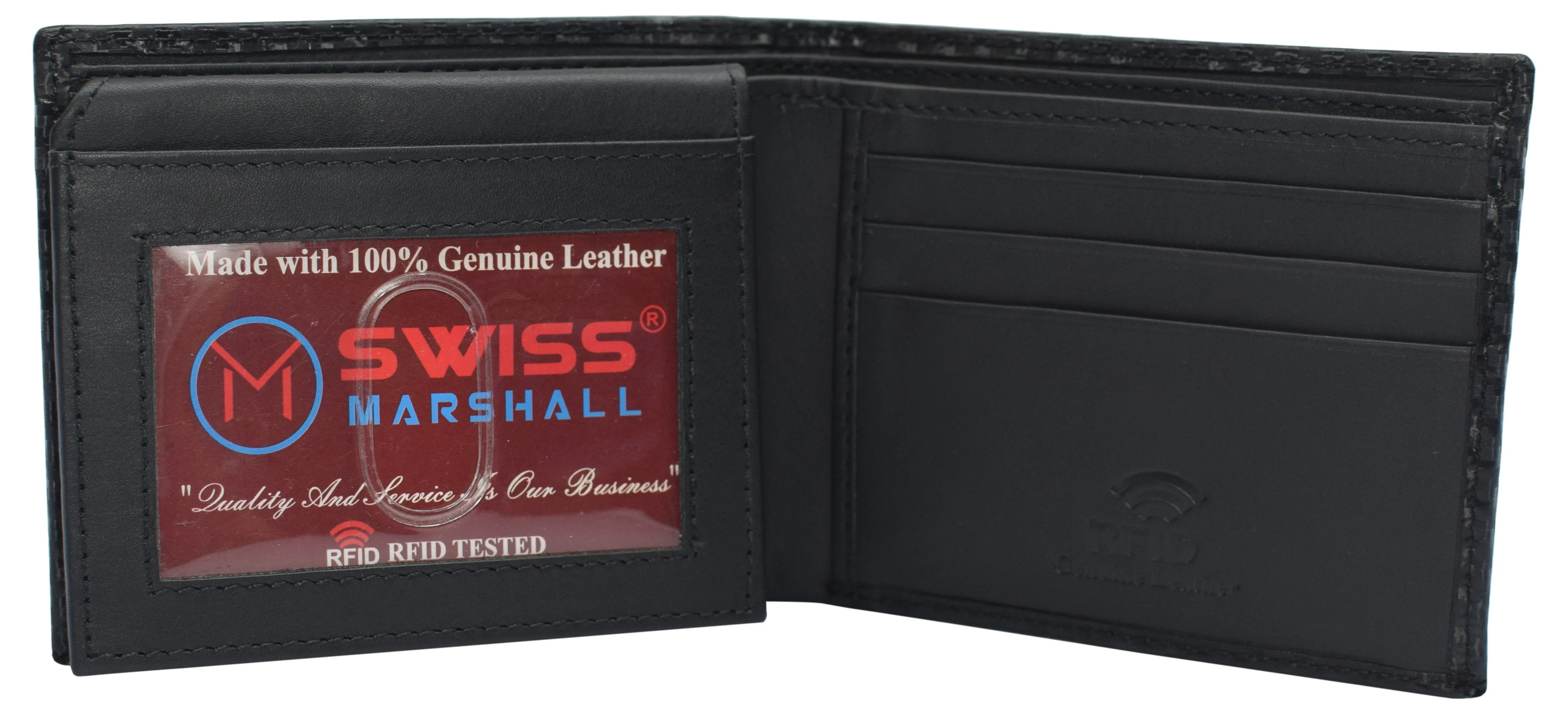 Swiss Marshall RFID Blocking Men's Carbon Fiber Leather Slim Bifold Wallets