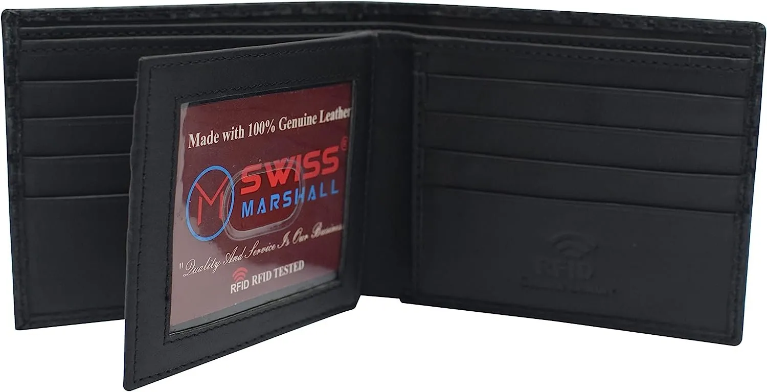 Swiss Marshall RFID Blocking Men's Carbon Fiber Leather Slim Bifold Wallets