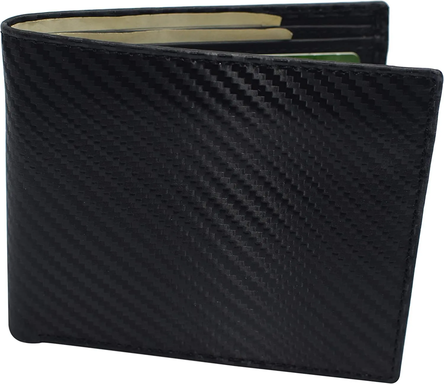 Swiss Marshall RFID Blocking Men's Carbon Fiber Leather Slim Bifold Wallets